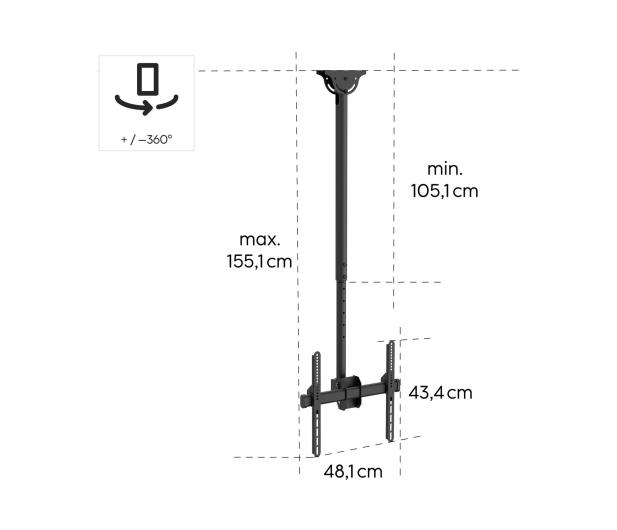 Hama Uchwyt Sufitowy do TV VESA 400x400 obrotowy regulacja 65" - 1516991 - zdjęcie 3